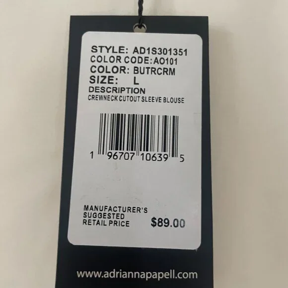 Adrianna Papell Blouse Women's Cream Crewneck Cutout Sleeve L NWT - Picture 7 of 7